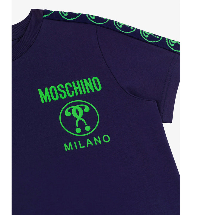 Moschino-Milano Logo + Monogram Tape T-Shirt-HMM03V-LBA10-40016-Blue Navy