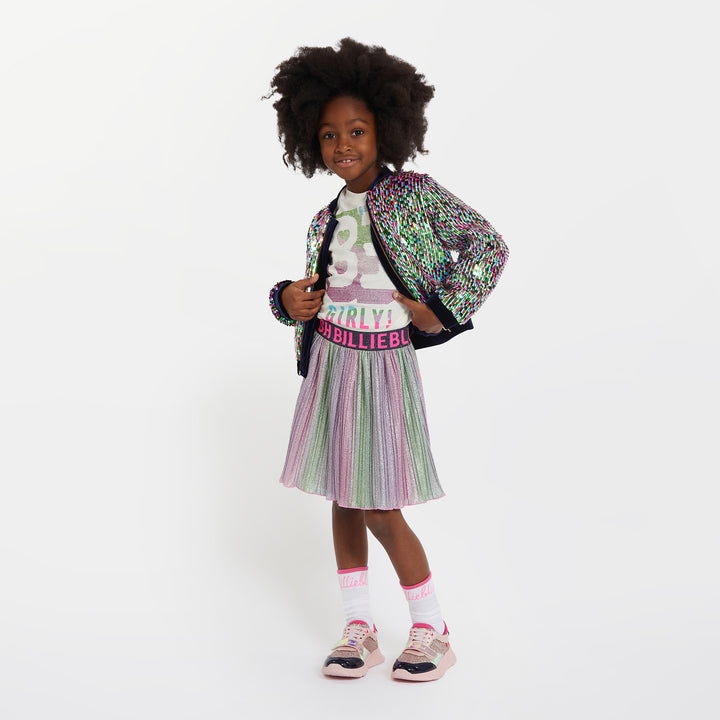 Multicolor Metallic Pleated Skirt