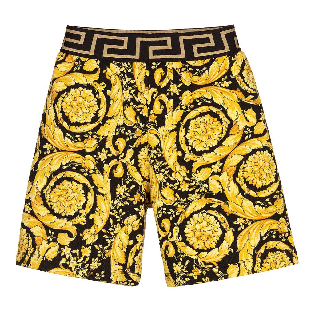 Versace Gold Barocco Print Shorts 10Y Gold by Kids Atelier