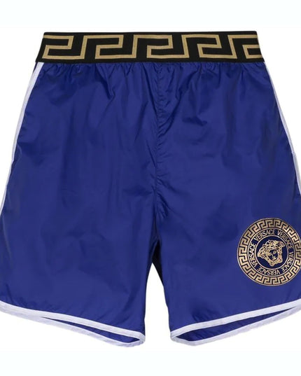 versace-1005433-1a06965-1ue60-Greca-Waistband Detail Swim Shorts