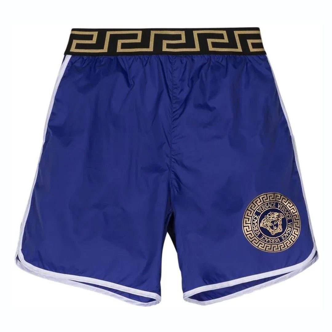 versace-1005433-1a06965-1ue60-Greca-Waistband Detail Swim Shorts