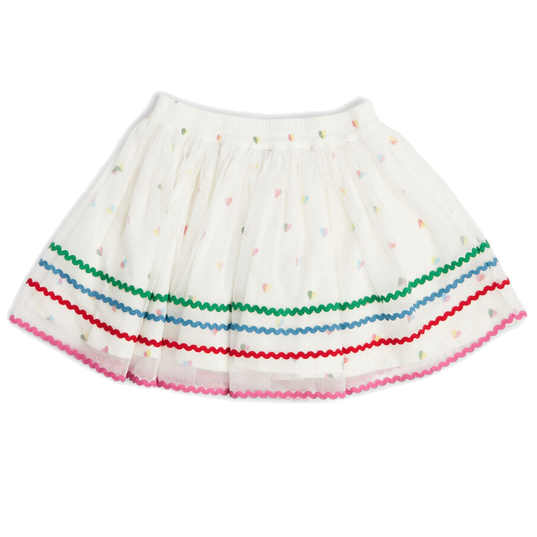 White Heart Print Tulle Skirt