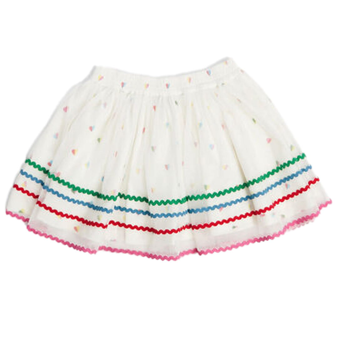 White Heart Print Tulle Skirt