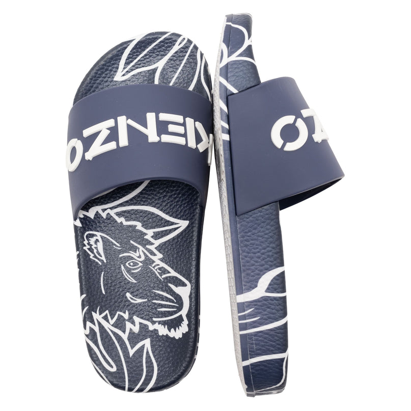 Navy Tiger Print Logo Slides