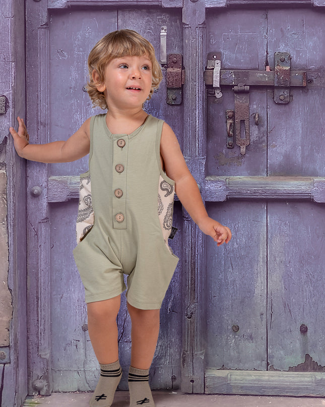 Beige Paisley Trim Romper