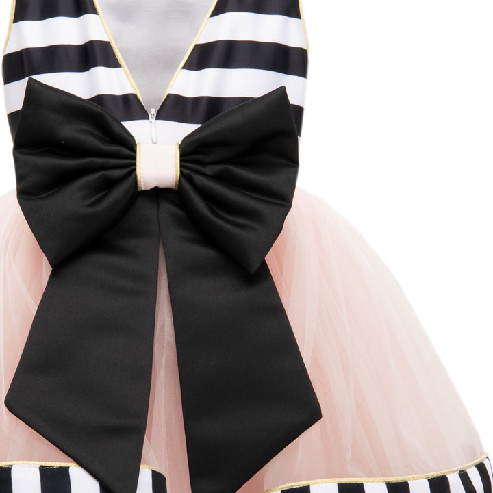 Black & White Striped Sleeveless Tulle Dress