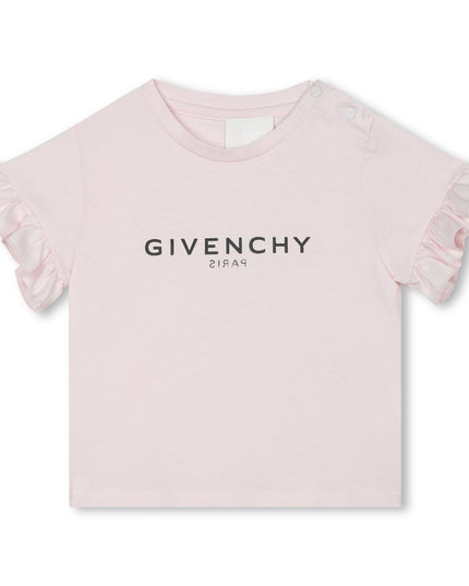 givenchy-h05282-44z-Pink Cotton T-Shirt with Ruffles