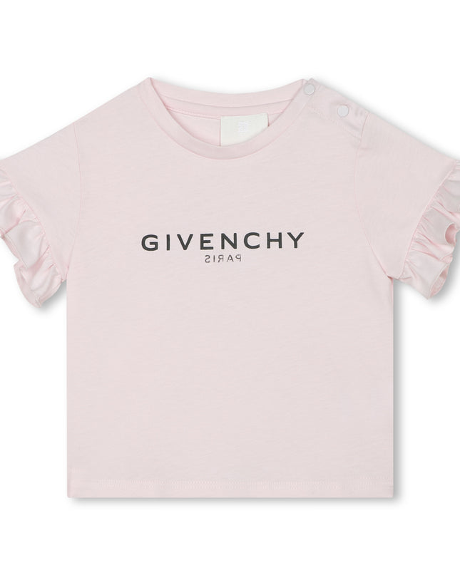 givenchy-h05282-44z-Pink Cotton T-Shirt with Ruffles