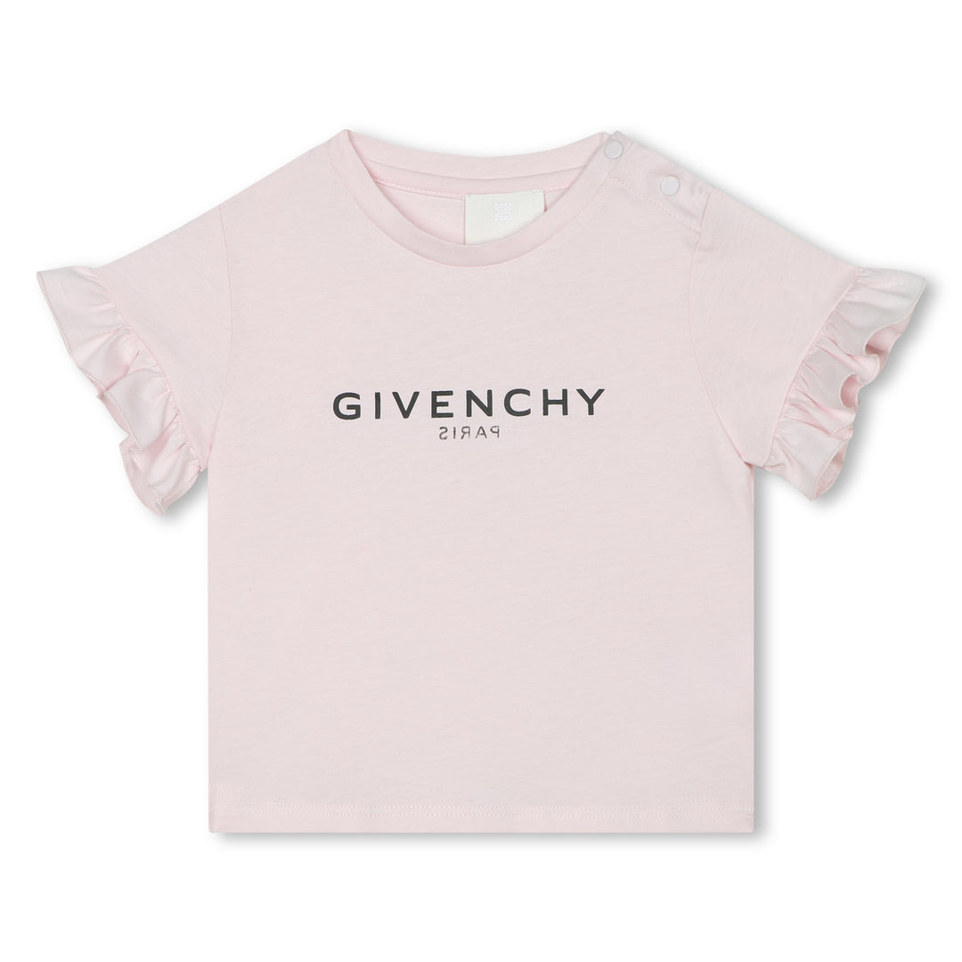 givenchy-h05282-44z-Pink Cotton T-Shirt with Ruffles