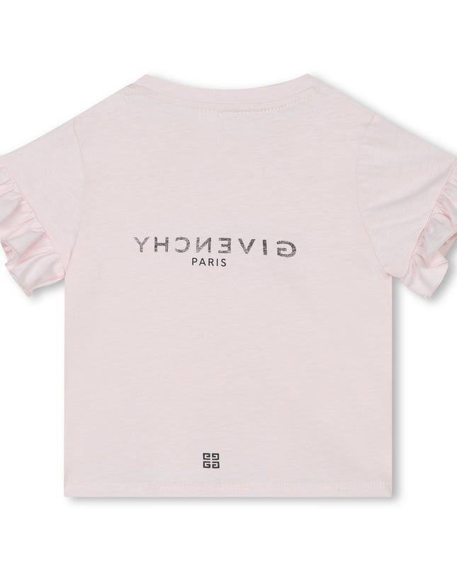 givenchy-h05282-44z-Pink Cotton T-Shirt with Ruffles