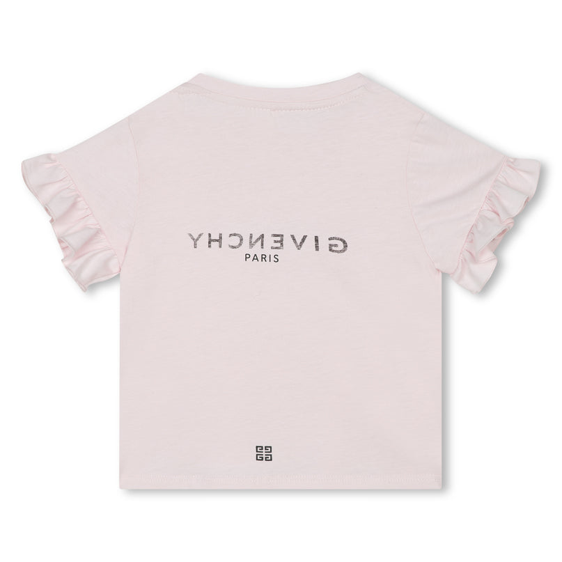 givenchy-h05282-44z-Pink Cotton T-Shirt with Ruffles