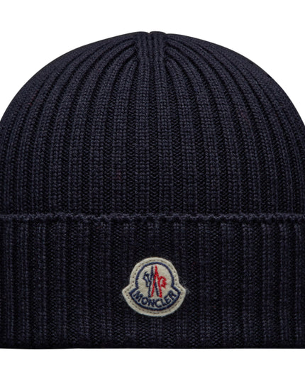 moncler-Navy Blue Wool Knit Beanie Hat-i2-954-3b000-24-m1131-742