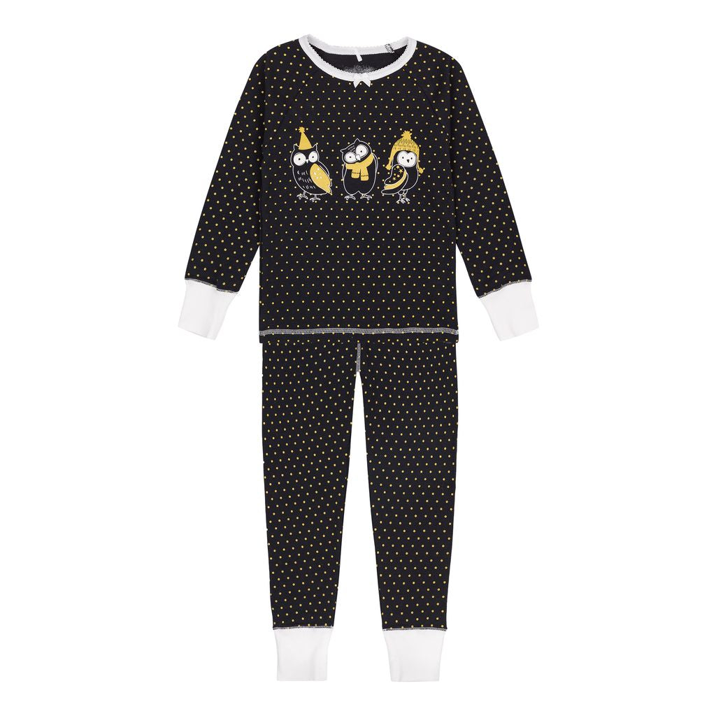 Deux Par Deux Gold Dots Owl Pajamas-Pajamas-Deux Par Deux-kids atelier