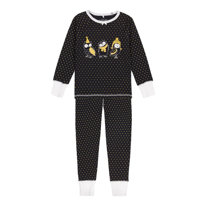 Deux Par Deux Gold Dots Owl Pajamas-Pajamas-Deux Par Deux-kids atelier