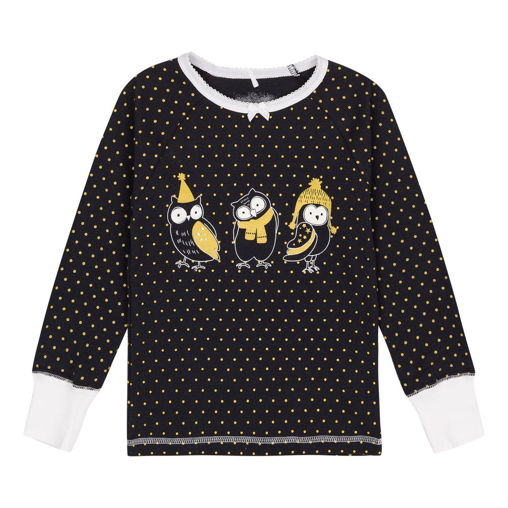 Deux Par Deux Gold Dots Owl Pajamas-Pajamas-Deux Par Deux-kids atelier