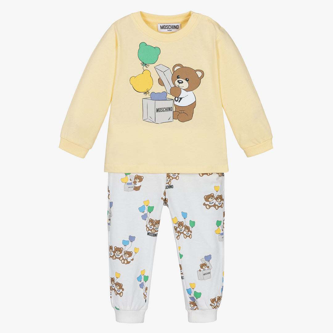 moschino-Yellow & White Teddy Balloons T-Shirt and Trousers-msk02f-lab73-83437