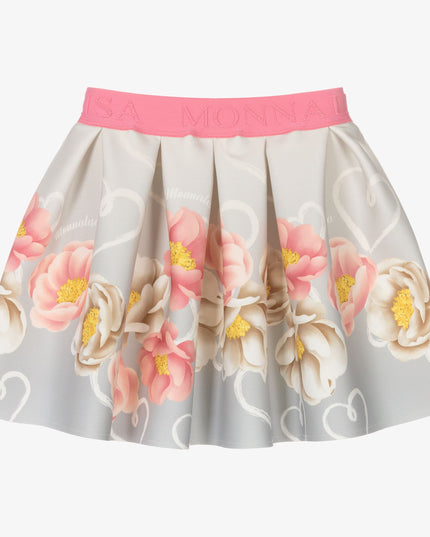 monnalisa-Gray Floral Neoprene Skirt-11b701-2659-3201