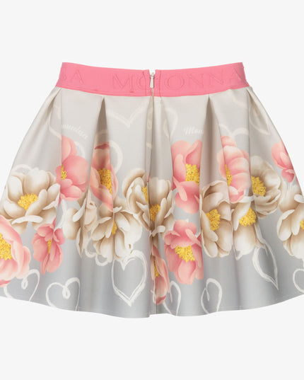 monnalisa-Gray Floral Neoprene Skirt-11b701-2659-3201