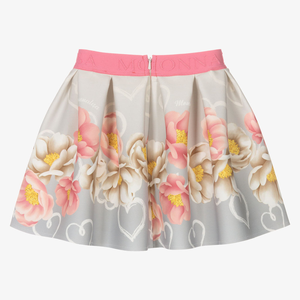 monnalisa-Gray Floral Neoprene Skirt-11b701-2659-3201