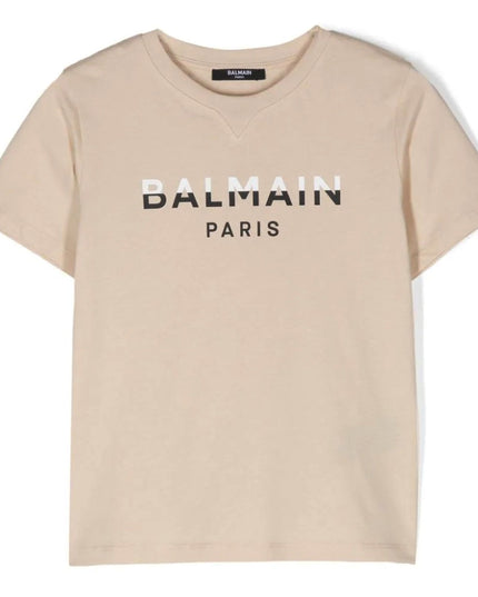 balmain-Beige Logo T-Shirt-bu8p41-z0057-106