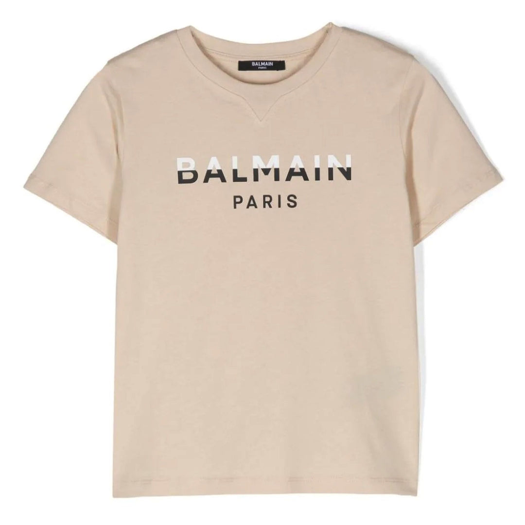 balmain-Beige Logo T-Shirt-bu8p41-z0057-106