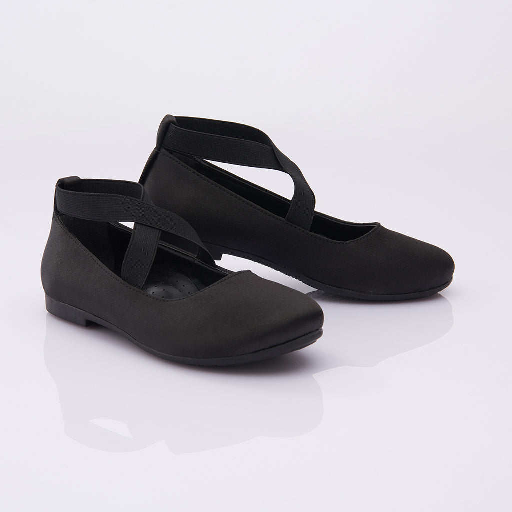 Black satin ballet flats sale