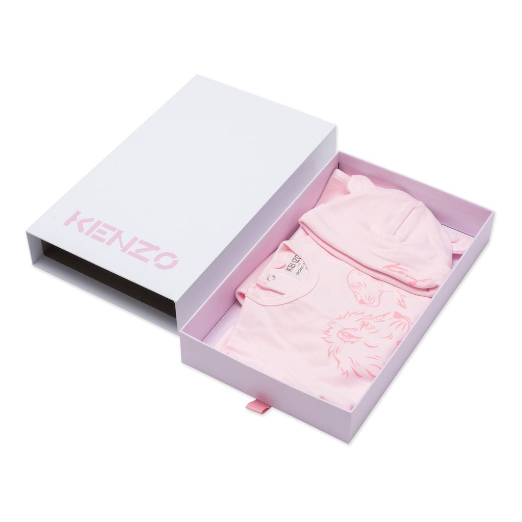 kenzo-Pink Baby Set of Hat, Bib & Pajamas-k90006-45j