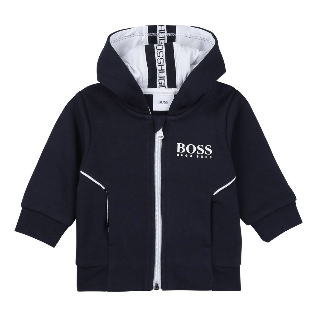 boss-Navy Logo Tape Hooded Jacket-j05m86-849