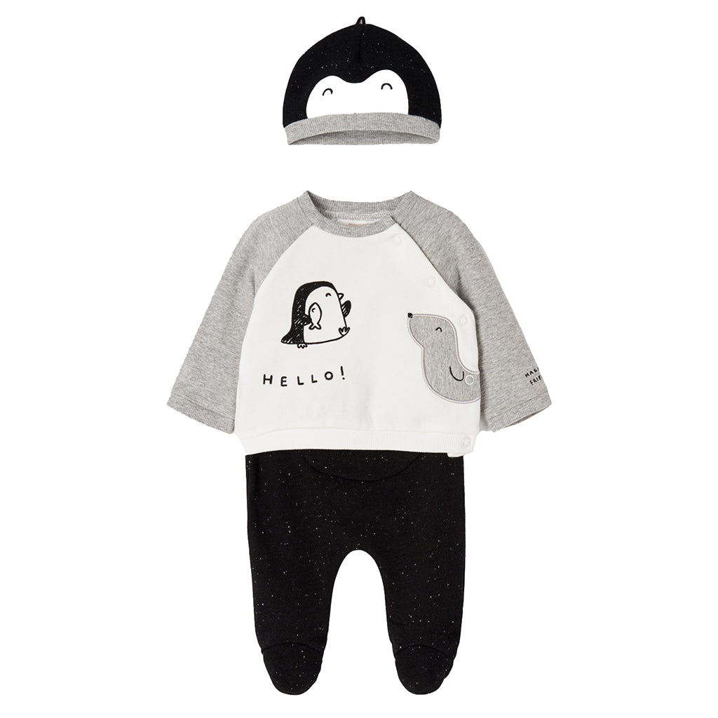 Grey Penguin Graphic Outfit & Hat