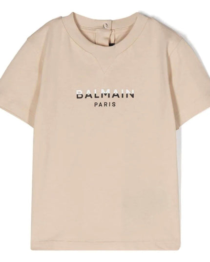 balmain-Beige Logo T-Shirt-bu8541-z0057-106