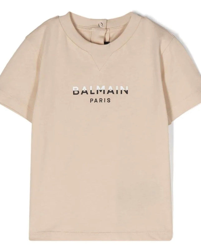 balmain-Beige Logo T-Shirt-bu8541-z0057-106