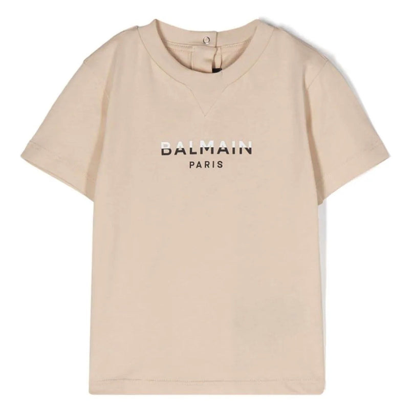 balmain-Beige Logo T-Shirt-bu8541-z0057-106