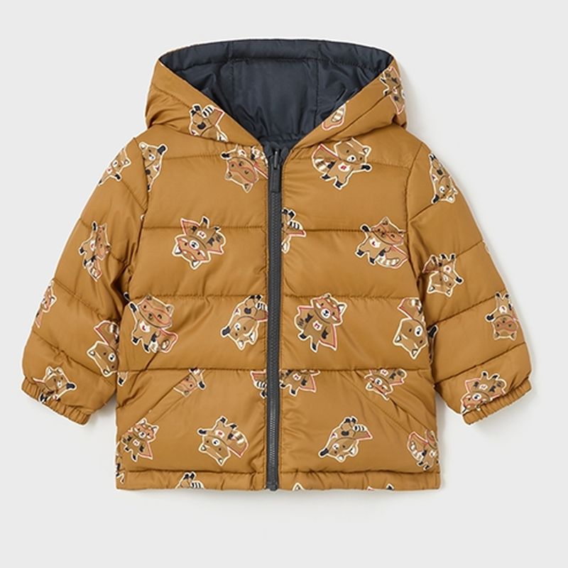 Grey Hooded Reversible Coat kids atelier