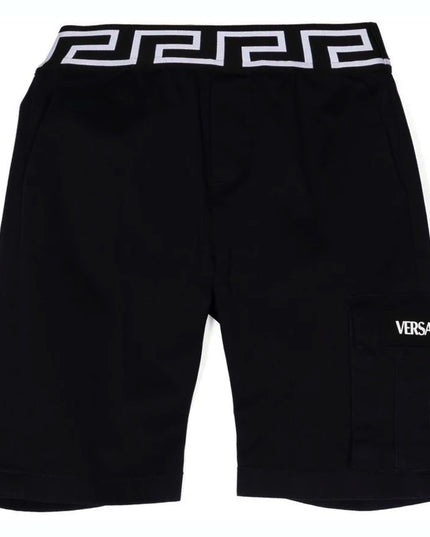 versace-1009026-1a06498-1u180-Navy Blue Greca Waistband Shorts