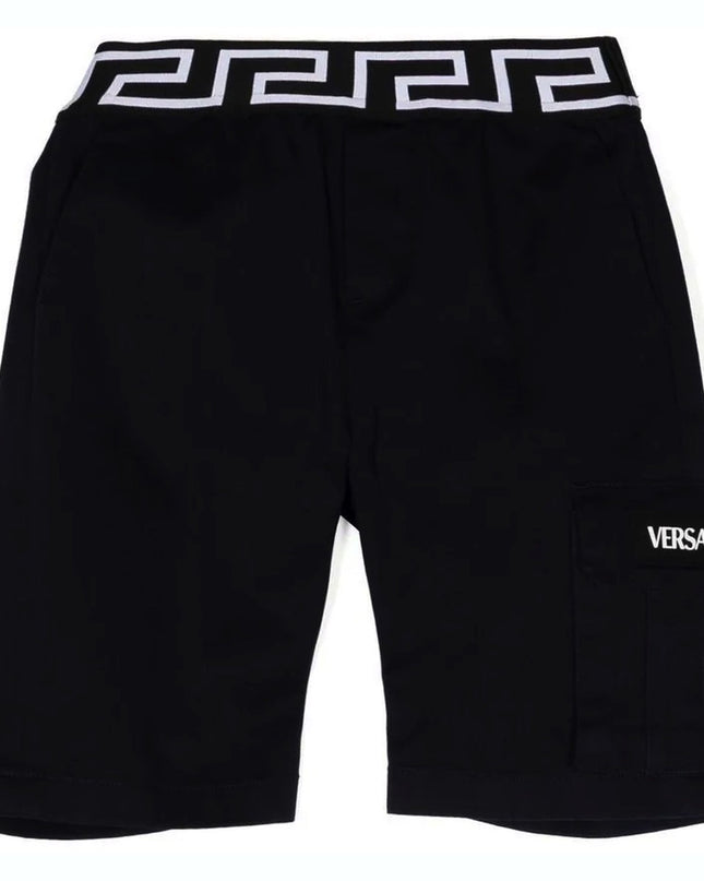 versace-1009026-1a06498-1u180-Navy Blue Greca Waistband Shorts