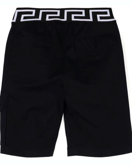 versace-1009026-1a06498-1u180-Navy Blue Greca Waistband Shorts