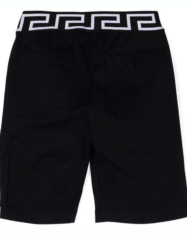 versace-1009026-1a06498-1u180-Navy Blue Greca Waistband Shorts