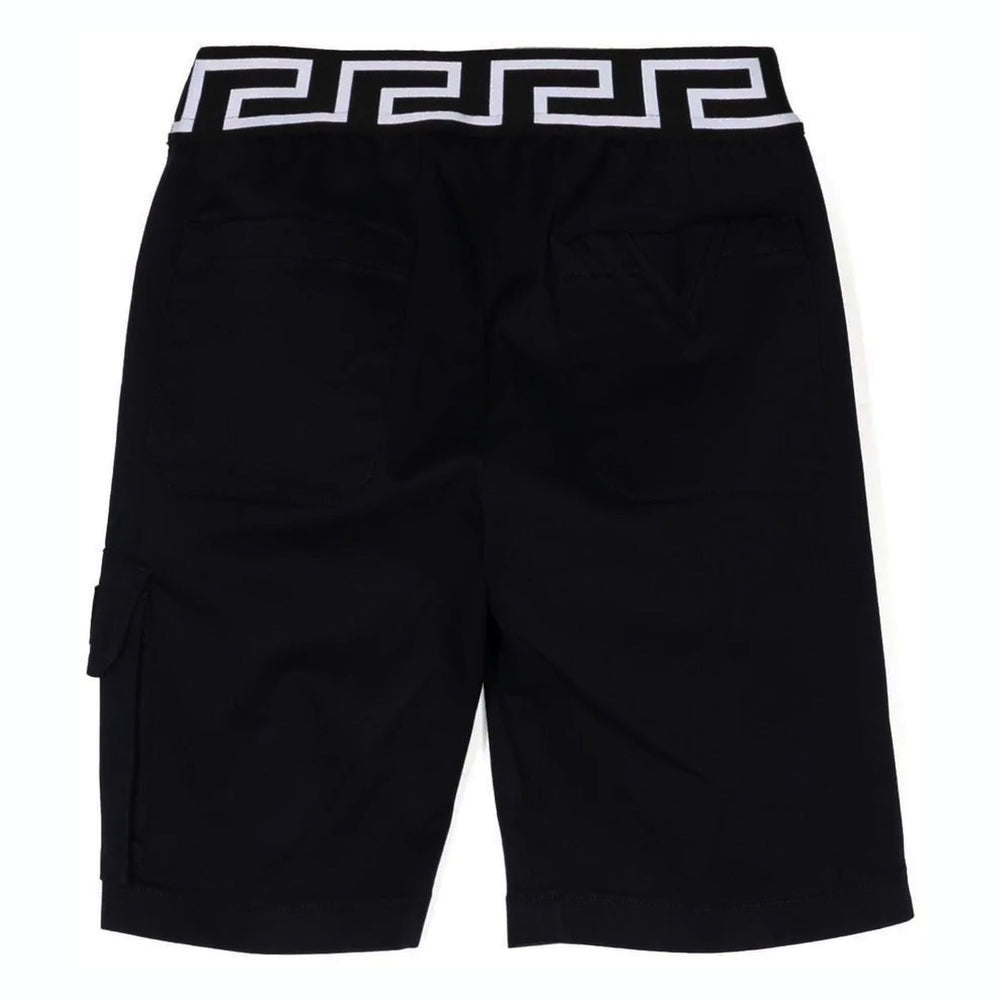 versace-1009026-1a06498-1u180-Navy Blue Greca Waistband Shorts