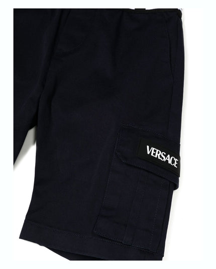 versace-1009026-1a06498-1u180-Navy Blue Greca Waistband Shorts