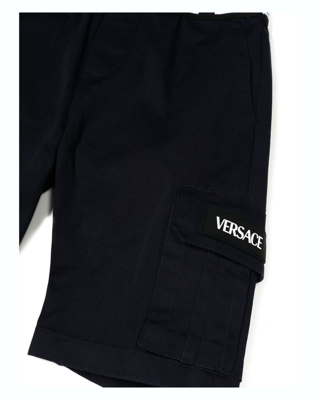versace-1009026-1a06498-1u180-Navy Blue Greca Waistband Shorts