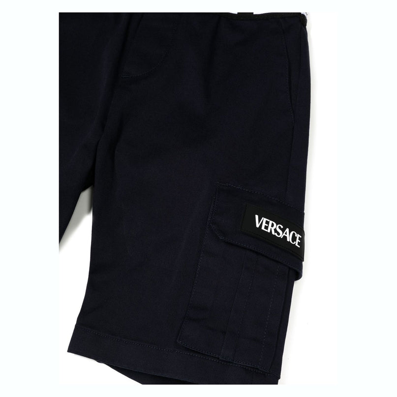 versace-1009026-1a06498-1u180-Navy Blue Greca Waistband Shorts