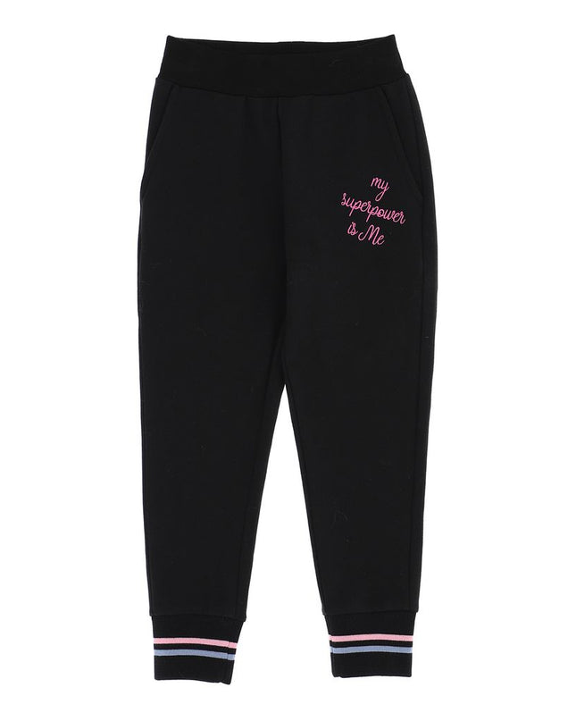 monnalisa-Black & Pink Slogan Print Trousers-198411ra-8018-0050