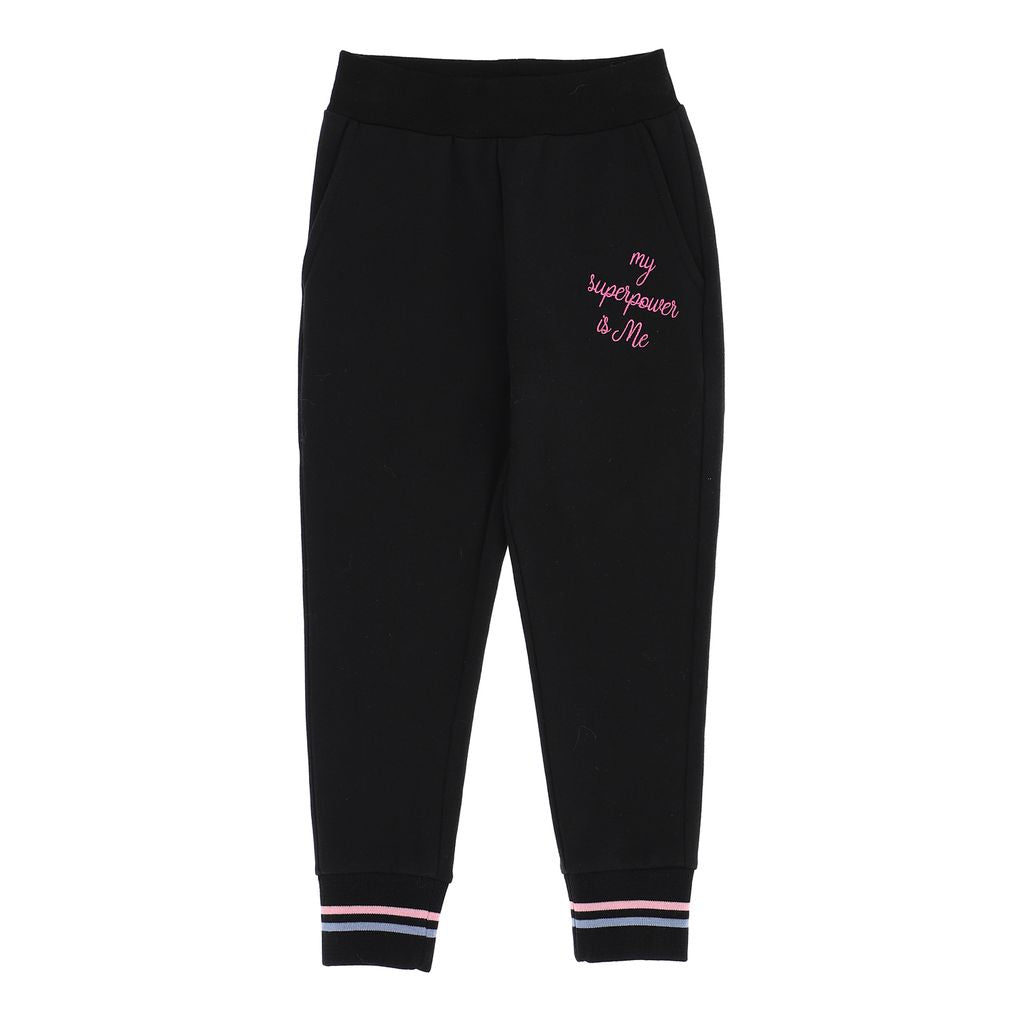 monnalisa-Black & Pink Slogan Print Trousers-198411ra-8018-0050