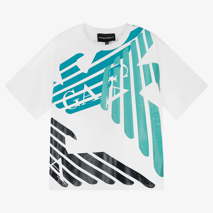 armani-White Multi Eagle Print T-Shirt-6l4tj3-4j5kz-0101