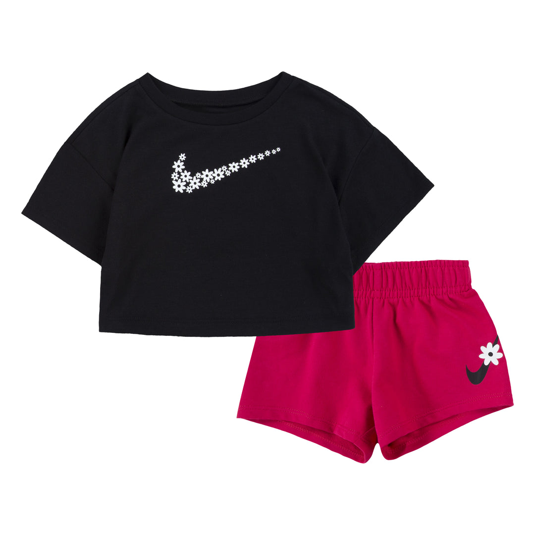 nike-Black & Pink T-Shirt & Shorts Set-36j099-a4y