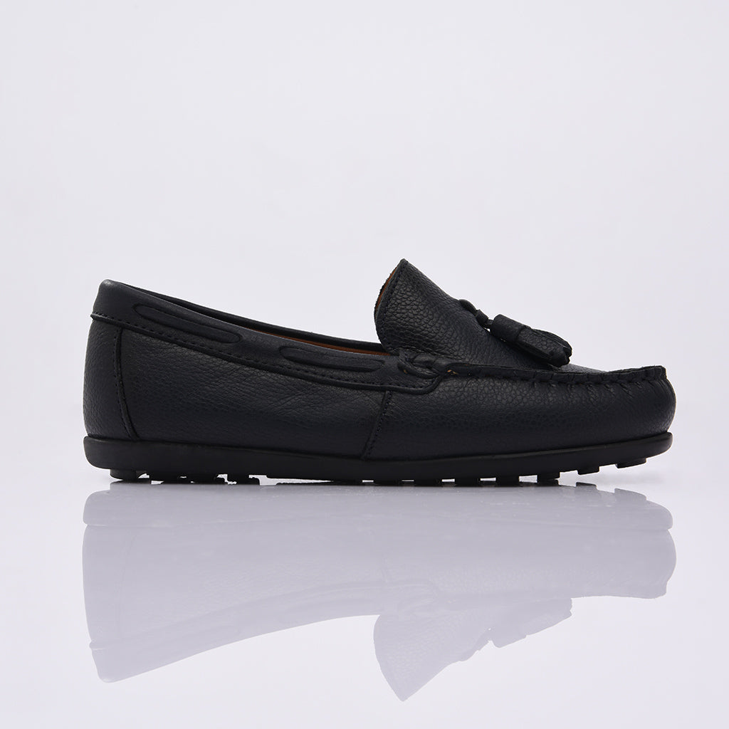 Navy Leather Tassel Loafers