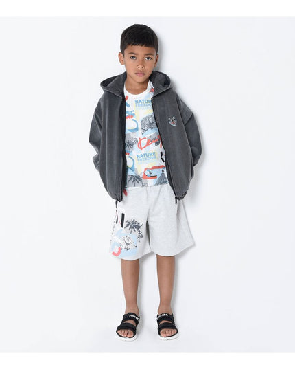 kenzo-Gray Tiger & Logo Print Shorts-k24235-a10