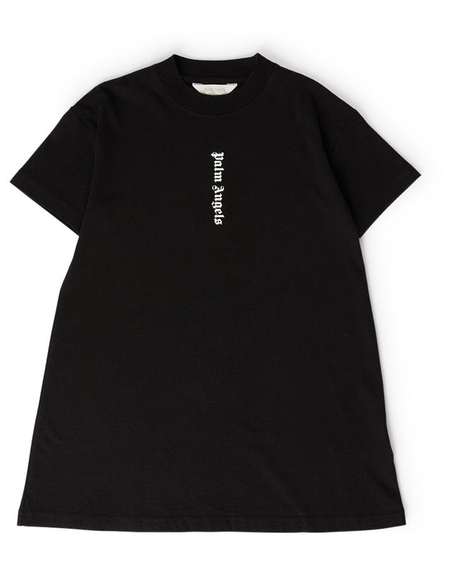 palm-angels-pgdb002c99jer0011001-Black Logo Print T-Shirt Dress