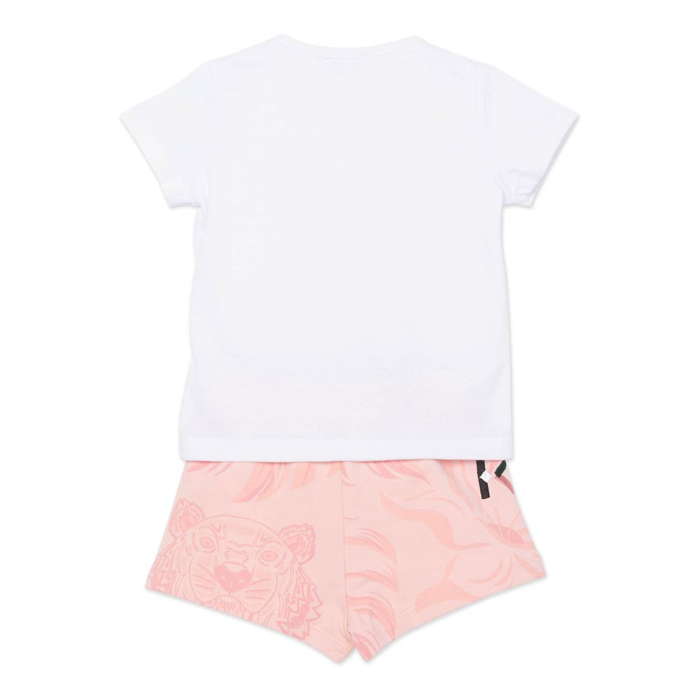 kenzo-White & Pink Logo T-Shirt & Short Set-k08006-103