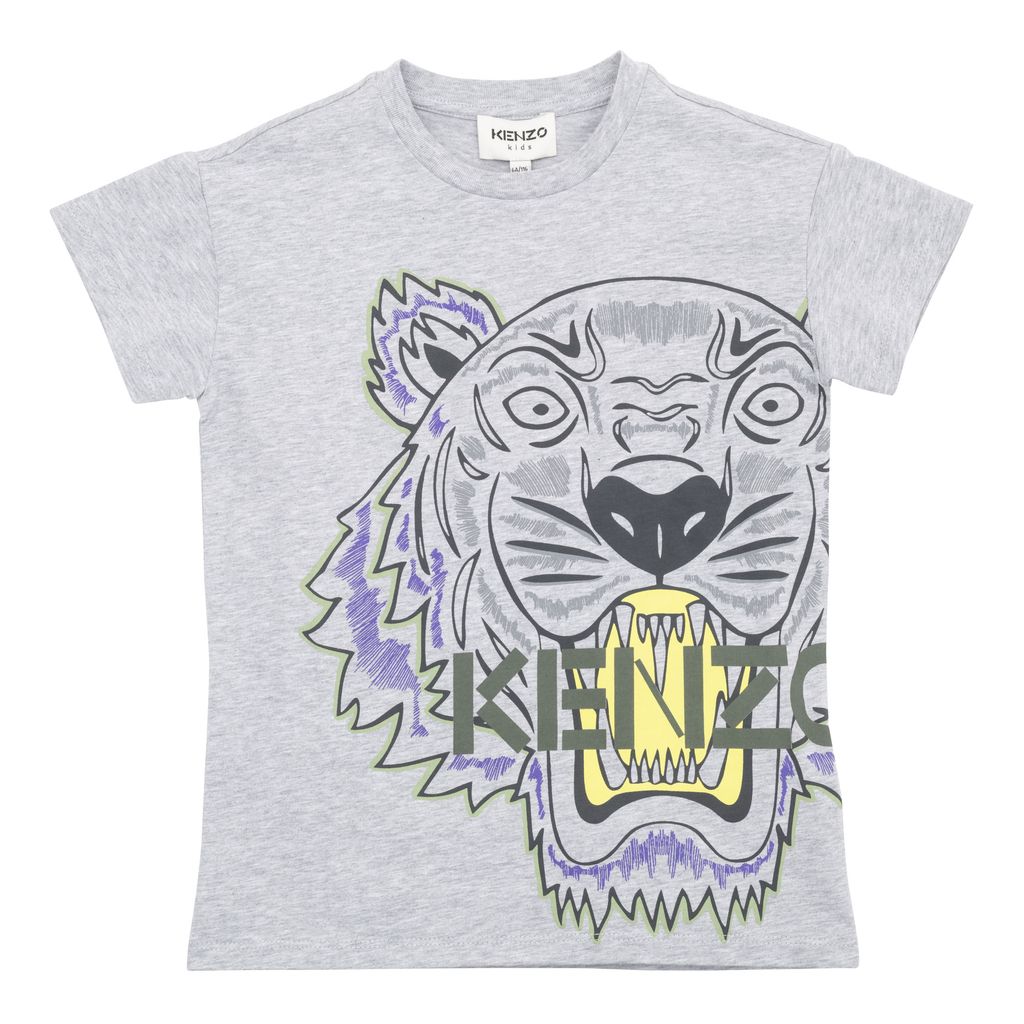 kenzo-Gray Tiger Logo T-Shirt-k25670-a41